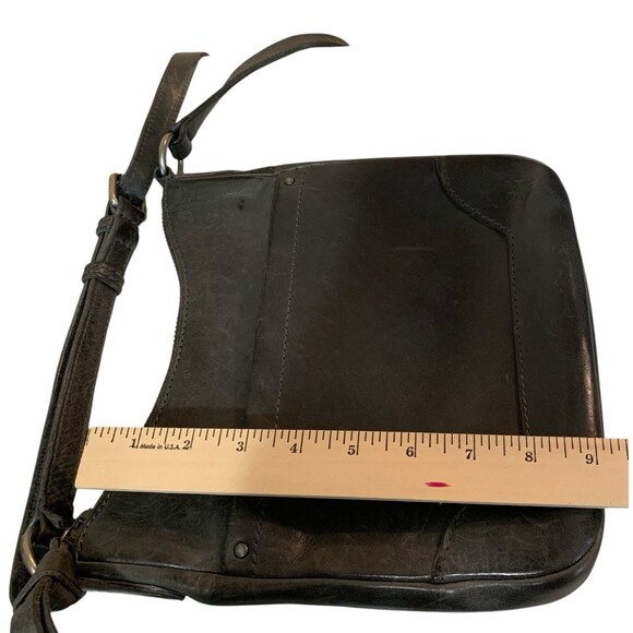 Frye Melissa Swing Crossbody Dark Gray Leather Plaid Lining Zip Closure - Picture 7 of 10